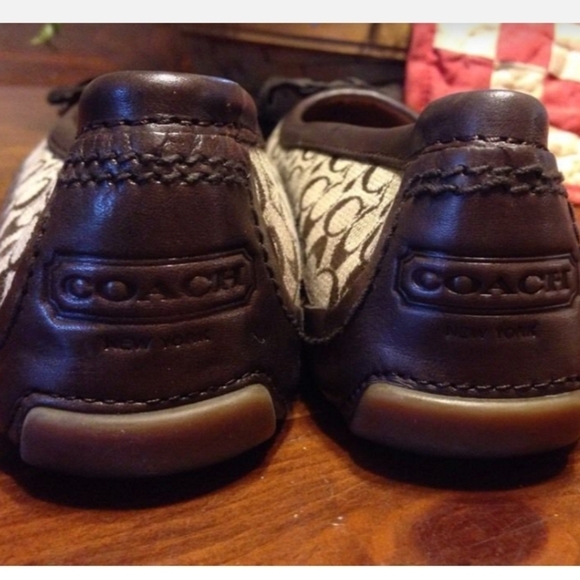 AUTHENTIC VINTAGE COACH SOPHIA CANVAS &  BROWN LEATHER SIG C FLAT SHOES Size 9.5 - Picture 9 of 13